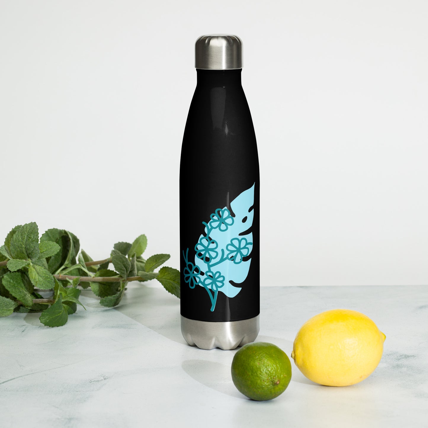 Blue Floral Stainless Steel Water Bottle