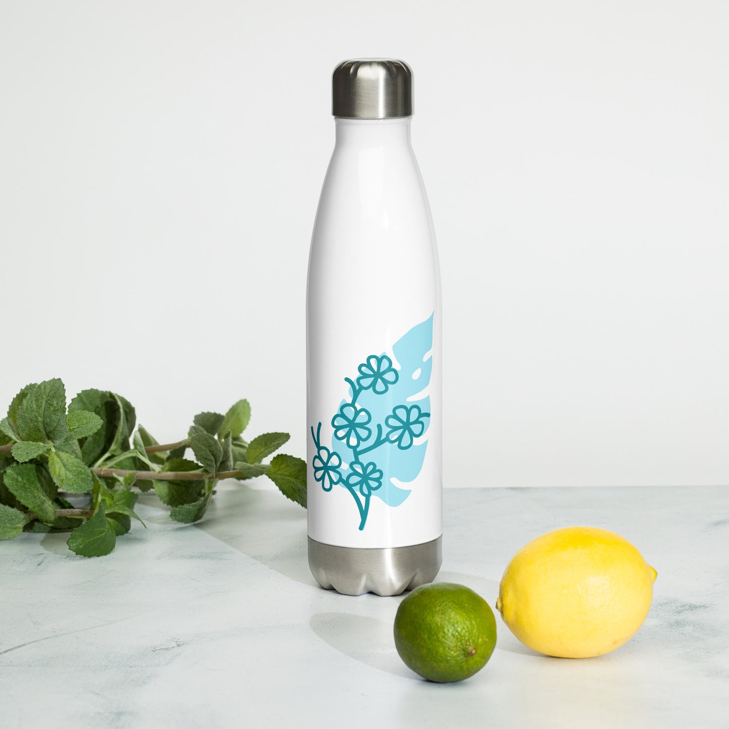 Blue Floral Stainless Steel Water Bottle